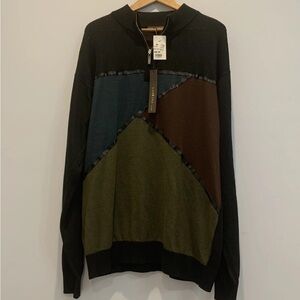 Lanzzino Men’s 1/4 Zip Sweater. Size XXL. Black With Geometric Patterns On Front